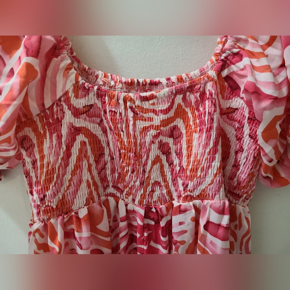 BeachSissi Smocked On or Off The Shoulder Midi Dress in Pink Swirl Sz S NWT - Picture 9 of 15